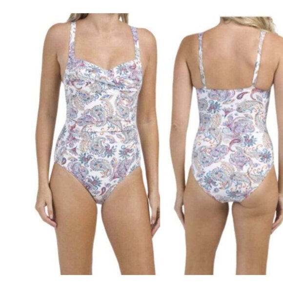 Niptuck White Amanda Paisley One Piece Swimsuit - Picture 1 of 8